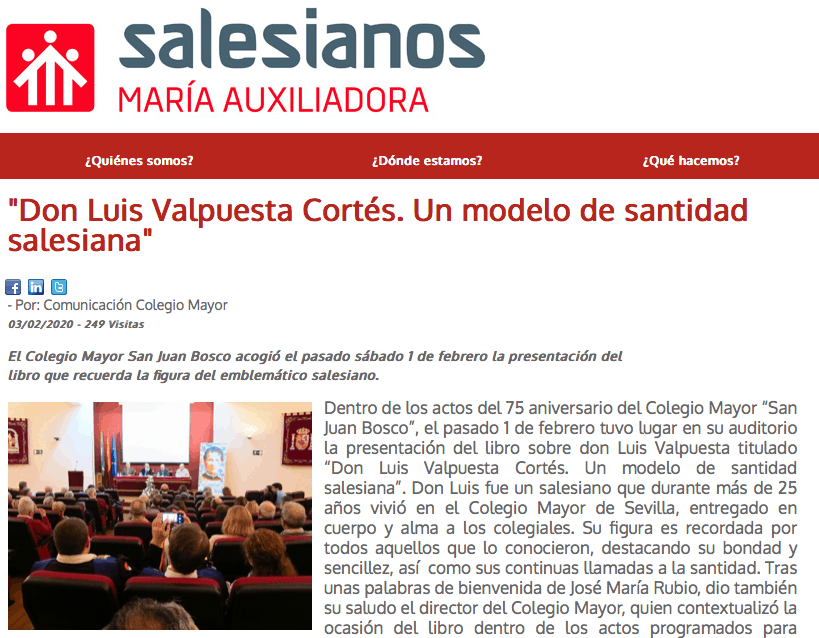 Don Luis Valpuesta Cortés. Un modelo de santidad salesiana.