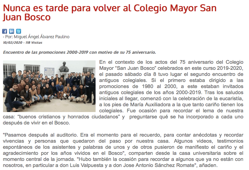 Nunca es tarde para volver al Colegio Mayor San Juan Bosco